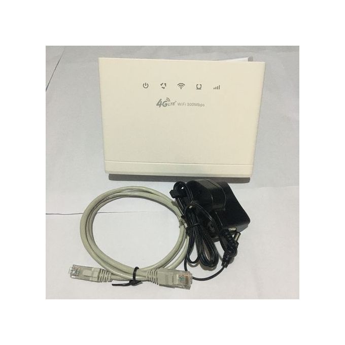 Netteq 4G Desktop Router shown with its power adapter and network cable